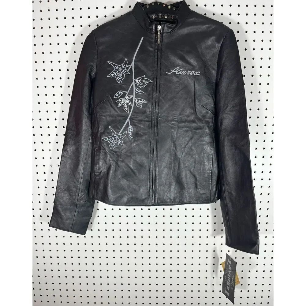 Avirex floral embroidered leather jacket size M